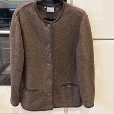 GEIGER of Austria Long Jacket Size 44 Brown With Dark Brown Trim Pure New Wool