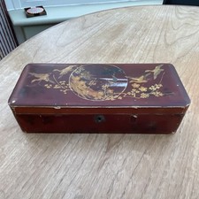 Old Chinese Red Lacquered Wooden Box Hand Painted