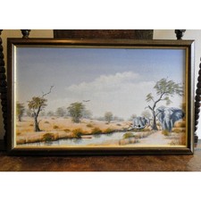 Original Oil Painting by Boy Molefe South African Artist Elephant Landscape Art