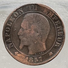 French Napoleon III  1857 ~5 Centimes Coin / Cinq Centime Bronze Coins~ France