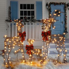 3pcs Lighted Christmas Decoration Rattan Deer Xmas Reindeer Family Set W/210 LED
