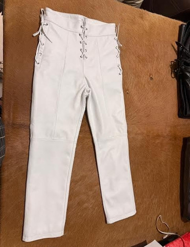 White leather pants high - white,