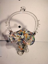 VINTAGE MURANO GLASS POSY BASKET 9.5" HIGH