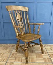 Victorian Style Large Beech Fiddle Back Farmhouse ArmChair X/Quality & Condition