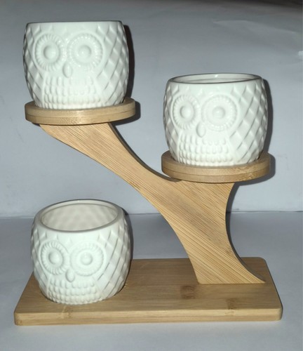 Owl plant pots with - x3, tiered