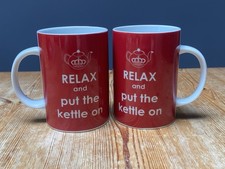 Mug Slogan Christmas Gift Pair Relax and Put The Kettle On. Fun. Couple 
