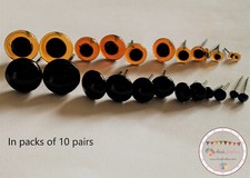 Heidifeathers® 10 x Pairs Glass Eyes - Needle Felting- Black, Amber, Blue, Green