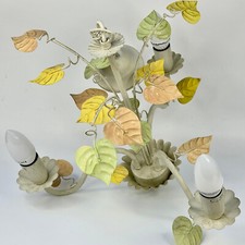 Vintage French 3 Arm Toleware Light with Coloured Metal Leaves By Seylumiere
