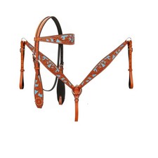 Horse Western Floral Tooled Leather Bridle Breast Collar Tack Set.
