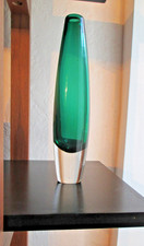 Stylish Slender Green Vase, SEA Glass Sweden, Signed, 1960s