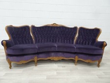 French Baroque curved sofa beautifully carved in luxurious Lilac velvet
