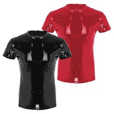 Mens Short Sleeve Faux Leather