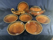 Vintage majolica Sarreguemines service fish - bowls - tureen - gravy boat