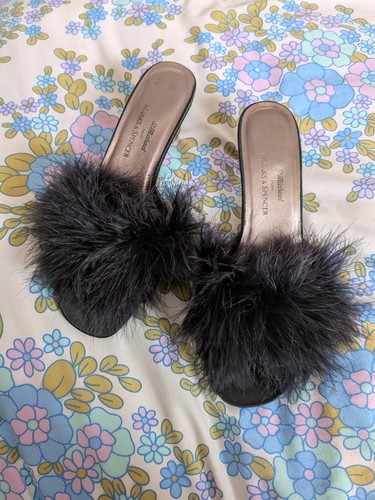 Vintage fluffy mules slippers - vintage,