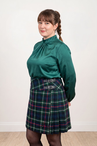Green long sleeve shiny sateen