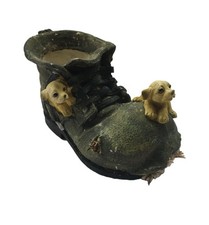 OLD WORN EFFECT BOOT   WITH PUPPIES   PLANT POT