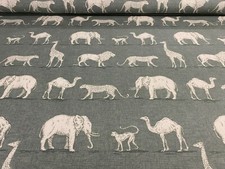 Marrocan Safari Animals Fabric Cotton Green Curtain Roman Craft Upholstery