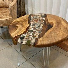 Pebble Decor Table, Epoxy Coffee Round Table, Resin Furniture Decor