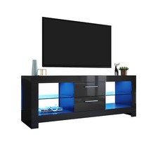 130cm TV Stand Unit Cabinet With LED & 2 Drawers Storage Space White High Gloss