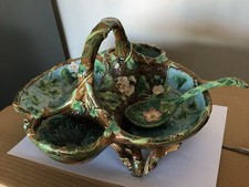 Victorian George Jones Large Majolica Strawberry Server Basket 1880s  