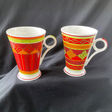 Pair of  WREN SAFFRON Design MUGS. Art Deco Style. Bone China England