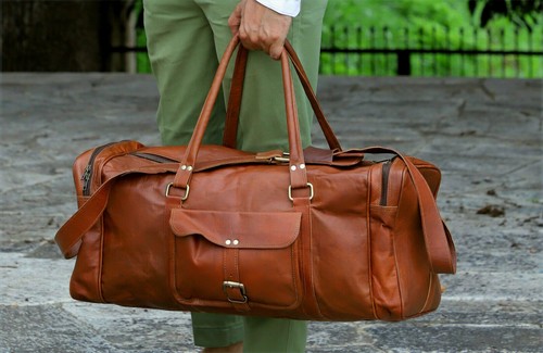 Bag leather travel duffle - leather,