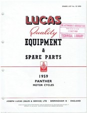 PANTHER PRINCESS 10/3-3A-4 35 35S 45 50 65 75 100 120 1966 LUCAS PARTS CATALOGUE