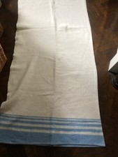 Pair Of  Vintage Witney Blue Border Stripe Heavy Wool Blend Blankets Double Size