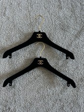 Authentic Chanel Black Velvet T Shirt Hangers With Gold Tone CC Logo - Set Of 2