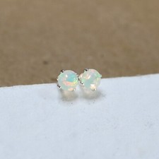 925 Sterling Silver/14k GF 4mm Faceted Ethiopian Opal Stud Earrings Gift Boxed