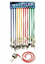 Metal Whistle on Coloured String Sports Green Yellow Blue Red Referee Festival