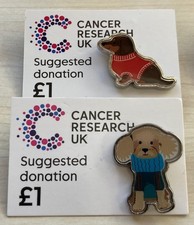 CANCER RELIEF BADGES - x2   Animal (DOGS) POODLE & DACHSHUND  charity pin badges