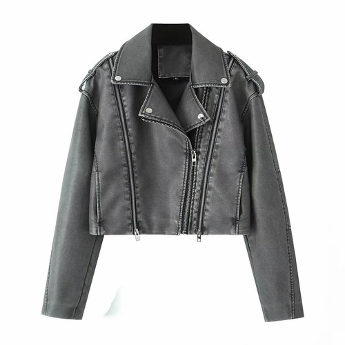 Women gray leather - gray, moto