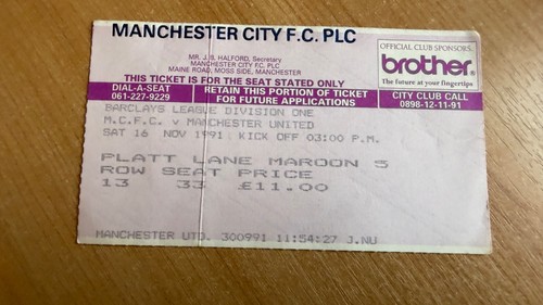 Ticket 1991 man city v - ticket,