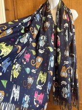 Ladies Cat Scarf Winter Navy