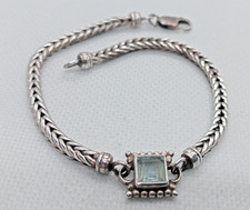 Full Hallmarked 925 Silver & Blue Topaz Wheat Link Bracelet  7.5" By Doug Paulus