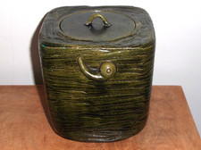 ANTIQUE JAPANESE EARTHENWARE ( WITH GLAZE ) WATER JAR WITH LID. JAPANESE MARK.