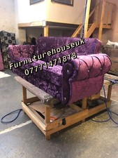 Three Seater Bed Settee Sofa In Purple Crushed Velvet With Storage