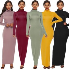 Women Casual Turtleneck Bodycon Dress Long Sleeve Pencil Maxi Bodycon Long Dress