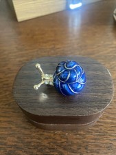 Very Cute Enamel Snail Brooch . Sapphire Blue And Gold Tone With Rhinestones