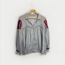 ODD MOLLY Size Medium / Large Grey Blouse Shirt Long Sleeves Embroidered