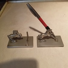 2x Vintage Stainless Steel Horse Bookends / Pen Holder - 10cm x 8cm - Pre-Owned.
