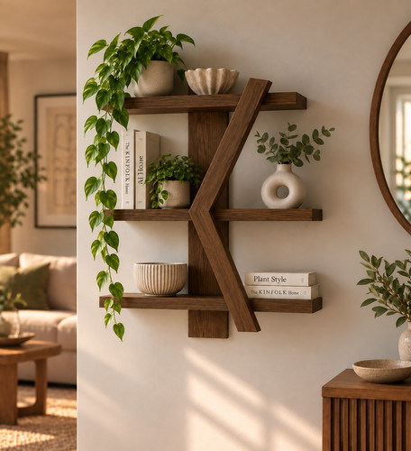 Geometric wooden wall shelf - geometric,