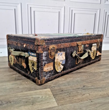 Antique Vintage Steamer Trunk Travel Chest Storage Box - Retro Case Upcycle Prop