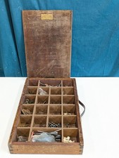 Vintage Wooden Fixings Storage Box with Screws, Hocks, Hinges, Nails etc.