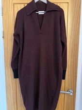 Brora 100% chunky cashmere sweater / jumper dress burgundy 12/14 knee length 
