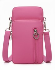 Hot Pink Small Crossbody Bag Phone Travel Purse Shoulder Bag With Strap & Heart