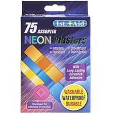 75 Assorted Neon Plasters Latex free Waterproof Colourful Plaster Kids Work