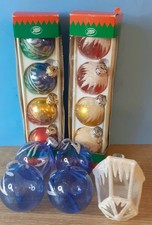 Vintage Boots Glass Christmas Baubles x 2 packs + other Glass Baubles, W Germany