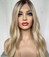 Human Hair Blend Light Golden Blonde Wig Transparent HD Lace Front Hair Wig